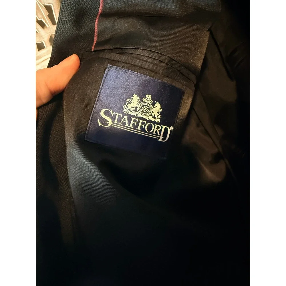 Stafford American Craftsmen Mens 42R Black DoubleBreasted Suit Jacket Wool Blend